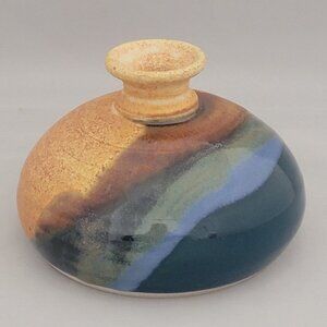 Sunset Canyon Pottery Squat Bud Vase Earth & Sky Pattern Glaze Handmade Rustic